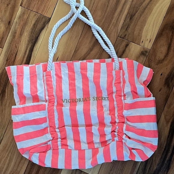 Victoria's Secret Handbags - Victoria Secret Tote Bag Bright Neon Coral Stripes